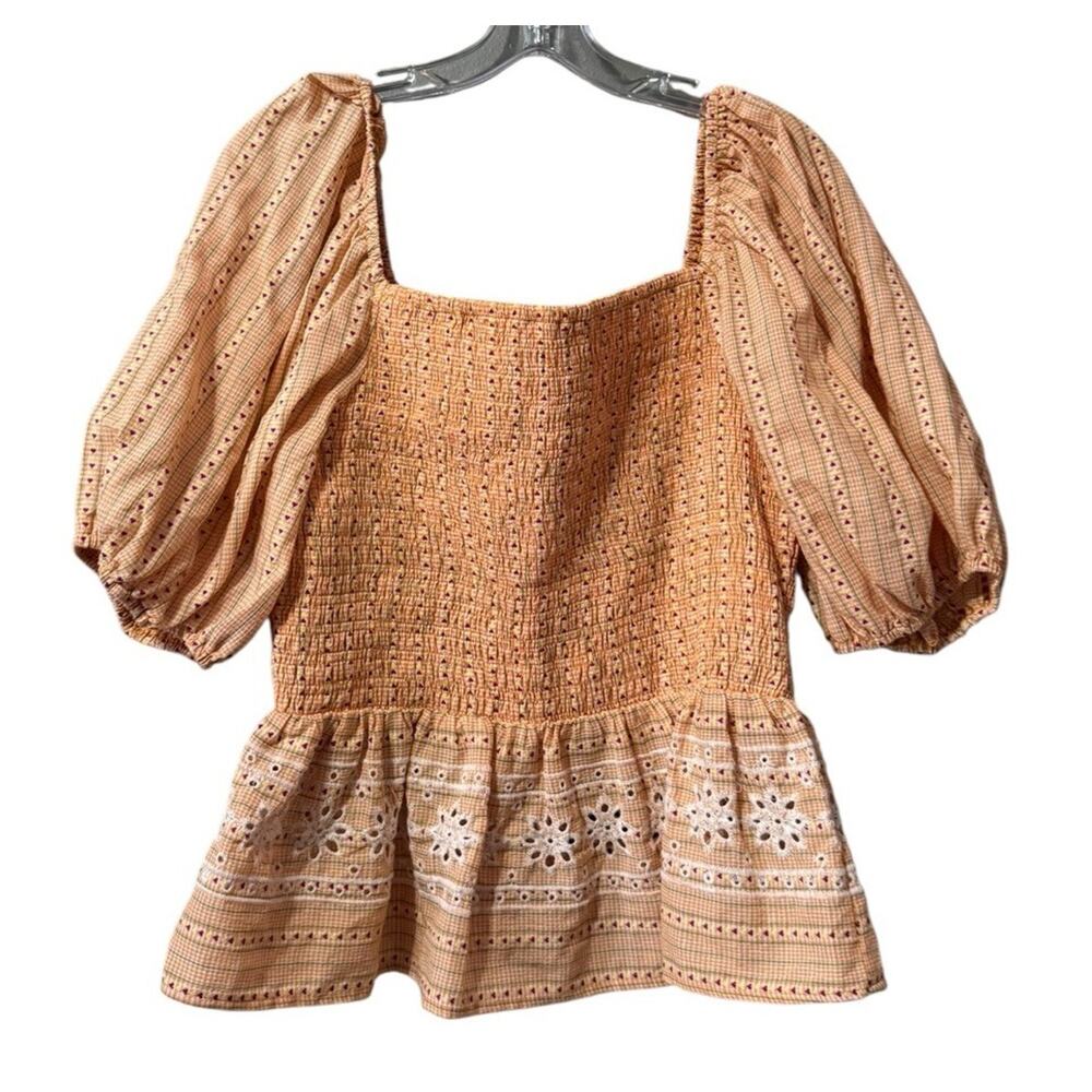 Easel‎ Women Size Large Babydoll Crocheted Stretch Blouse Cotton Boho Hippie NWT